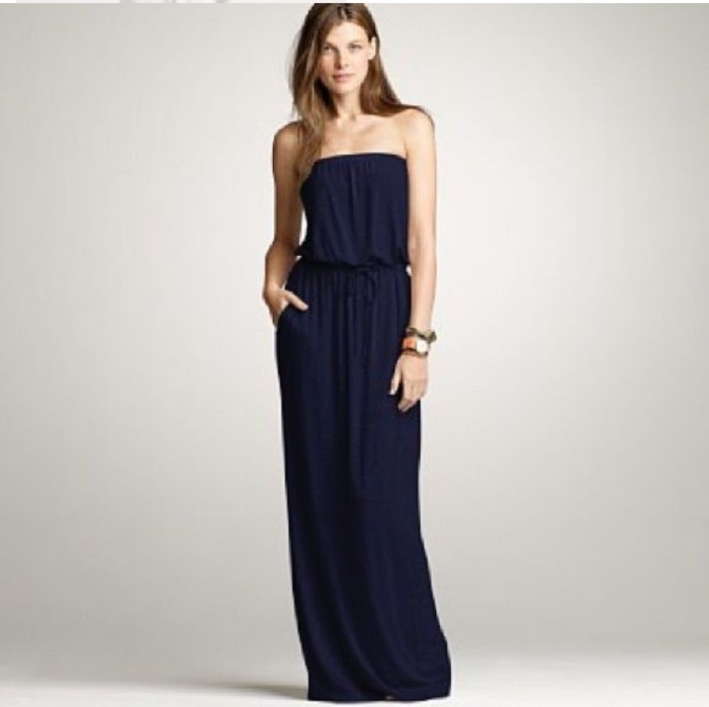 J. Crew Amie Strapless Navy Maxy Dress
